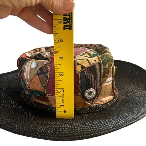 Bohemian (Whittall & Shon) Black Straw Hat with unique Print. - Picture 8 of 9